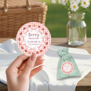 Coquette Berry First Birthday Red Gingham Classic Round Sticker