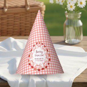 Coquette Berry First Birthday Red Gingham Party Hat