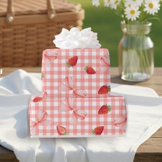 Coquette Berry First Birthday Red Gingham Wrapping Paper