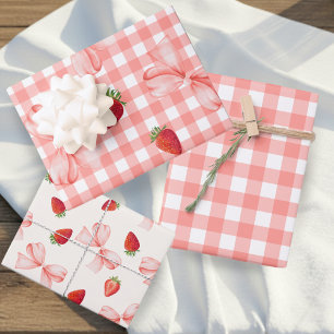 Coquette Berry First Birthday Red Gingham Wrapping Paper Sheet