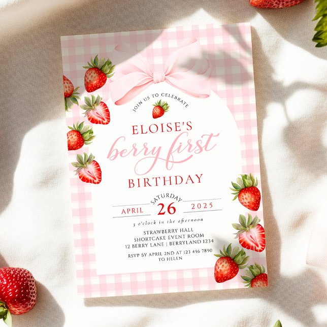 Coquette Berry First Birthday Strawberry Invitation (Creator Uploaded)