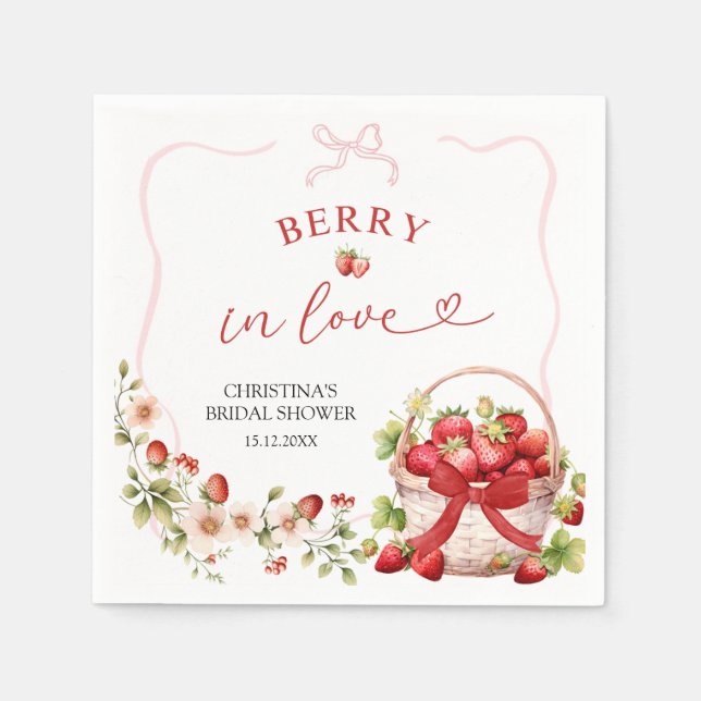 Coquette Berry in Love Bridal Shower Napkins (Front)