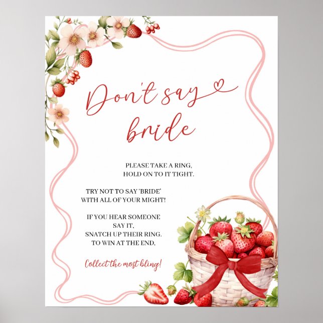 Coquette Berry In Love Don’t Say Bride Game Sign (Front)