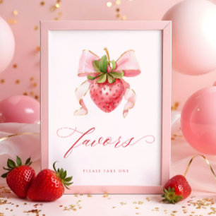 Coquette Berry Sweet Baby Shower Favors Table Sign