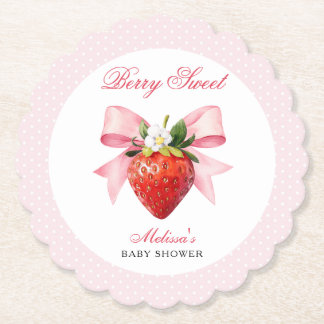 Coquette Berry Sweet Baby Shower Paper Coaster