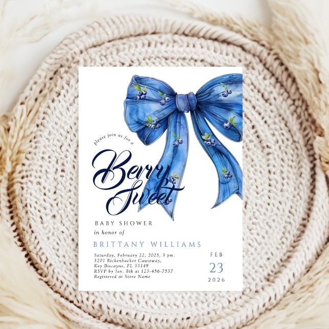 Coquette Berry Sweet blueberry Baby Shower Invitation (Creator Uploaded)