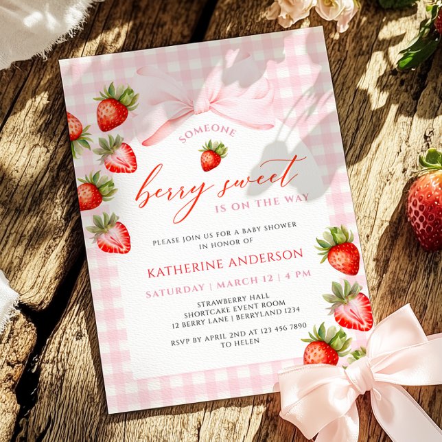 Coquette Berry Sweet Strawberry Baby Shower Invitation (Creator Uploaded)