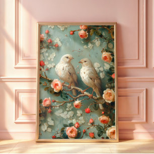 Coquette Birds Floral Poster