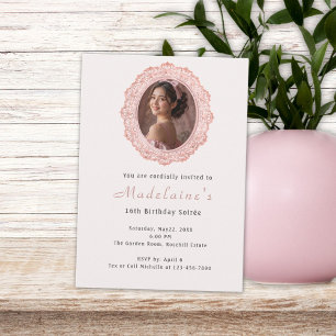 Coquette Birthday Invitation with Oval Lace Frame