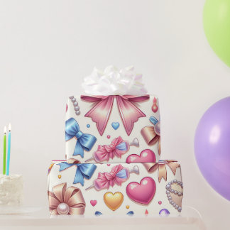 Coquette Birthday Wrapping Paper, Bows, Pearls & Wrapping Paper