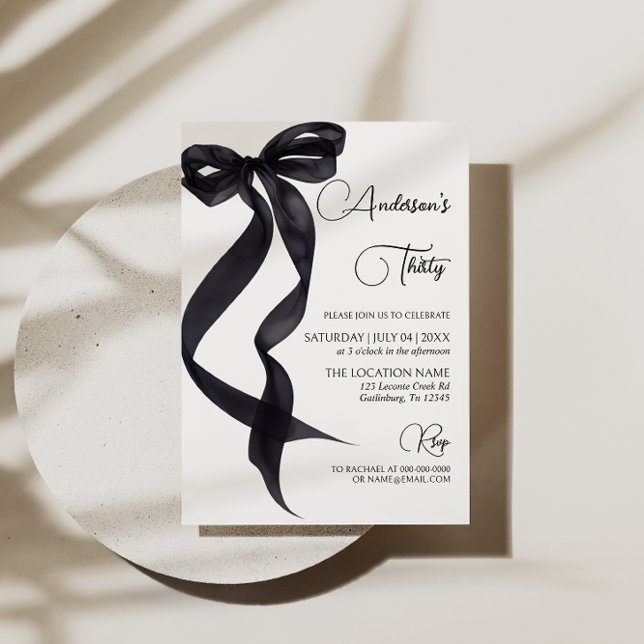 Coquette Black Bow 30th Birthday Party Invitation (Creator Uploaded)