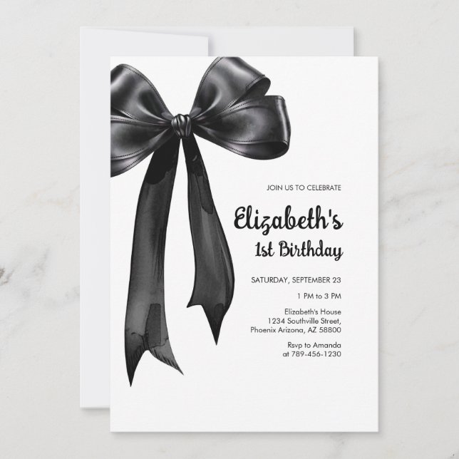 Coquette Black Bow Birthday Invitation (Front)
