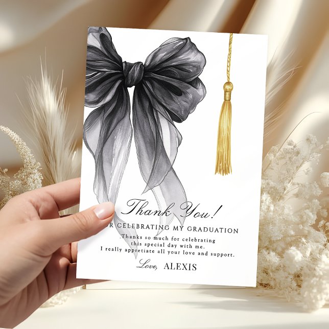 Coquette Black Bow Cap Tassel Graduation  Thank You Card (Creator Uploaded)