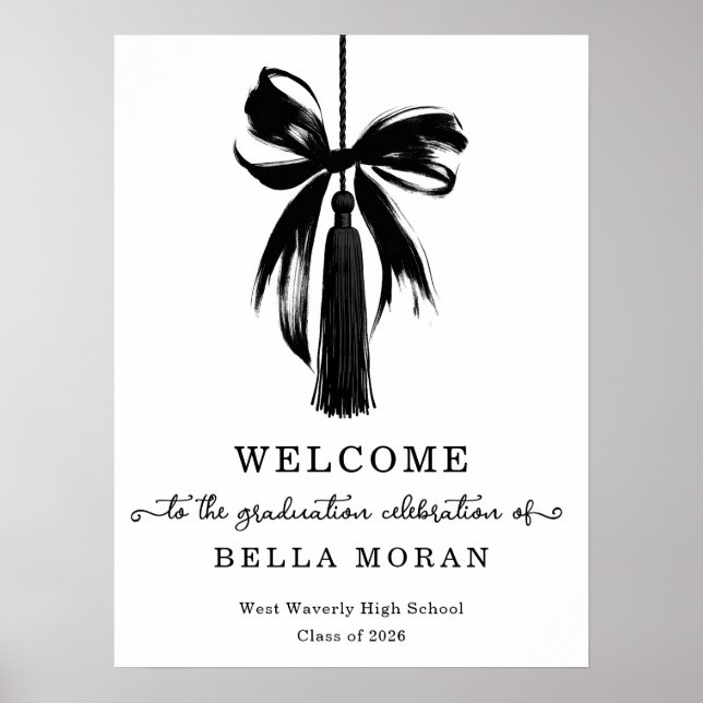 Coquette Black Bow & Tassel Graduation Party Poster (Front)