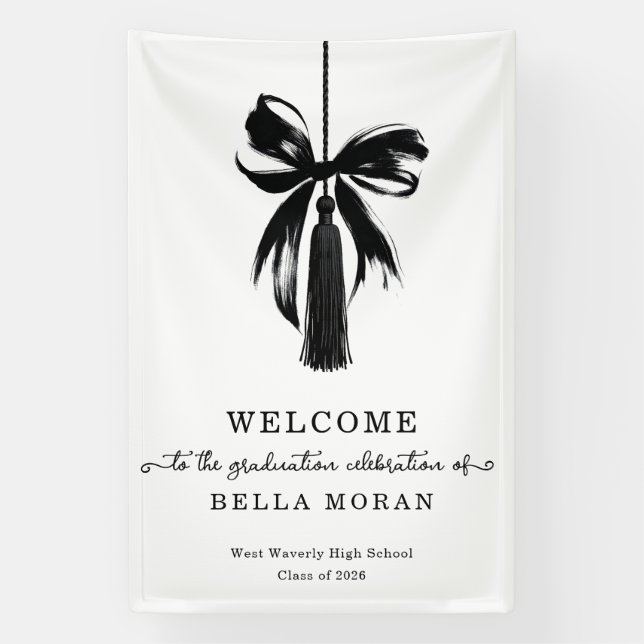 Coquette Black Bow & Tassel Graduation Party Sign (Vertical)
