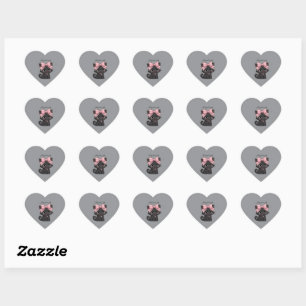 Coquette Black Cat Pink Bow Heart Stickers