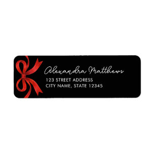 Coquette Black Red Bow Christmas Return Address Label