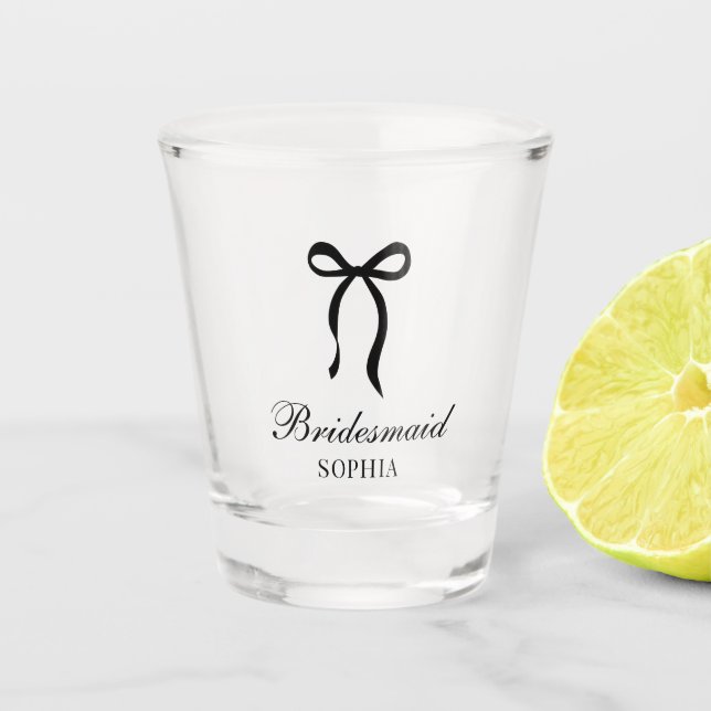 Coquette Black Wedding Bridesmaid Favour Custom Shot Glass (Front)