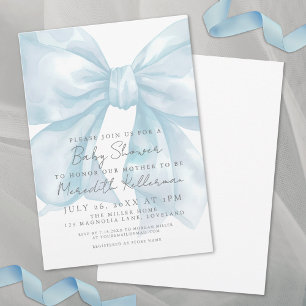 Coquette Blue Bow Baby Shower Invitation