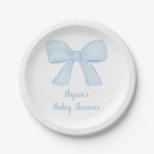 Coquette Blue Bow Baby Shower Paper Plate