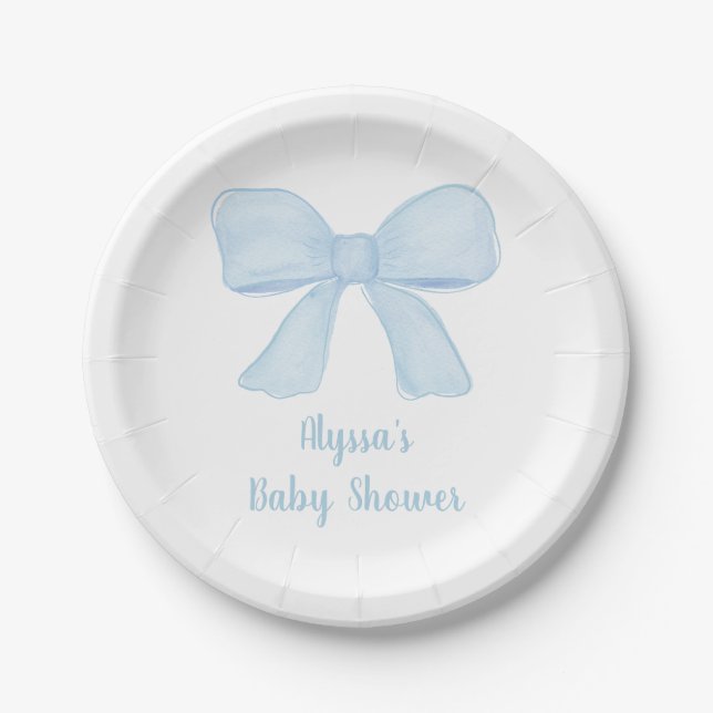 Coquette Blue Bow Baby Shower Paper Plate (Front)