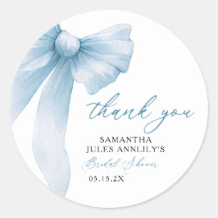 Coquette Blue Bow Bridal Shower Classic Round Sticker