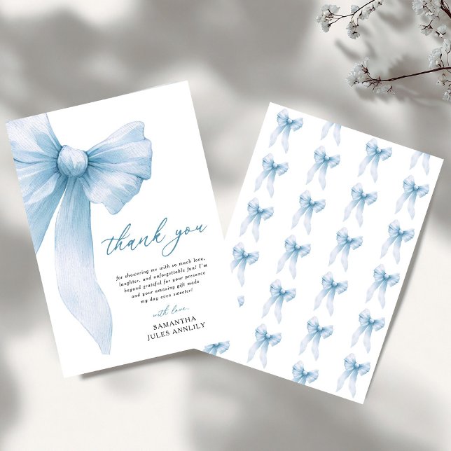 Coquette Blue Bow Bridal Shower Thank You Card (Creator Uploaded)