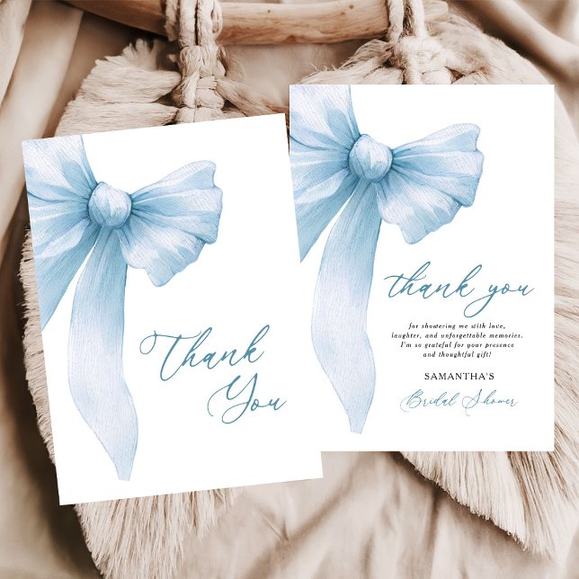 Coquette Blue Bow Bridal Shower Thank You Card (Creator Uploaded)