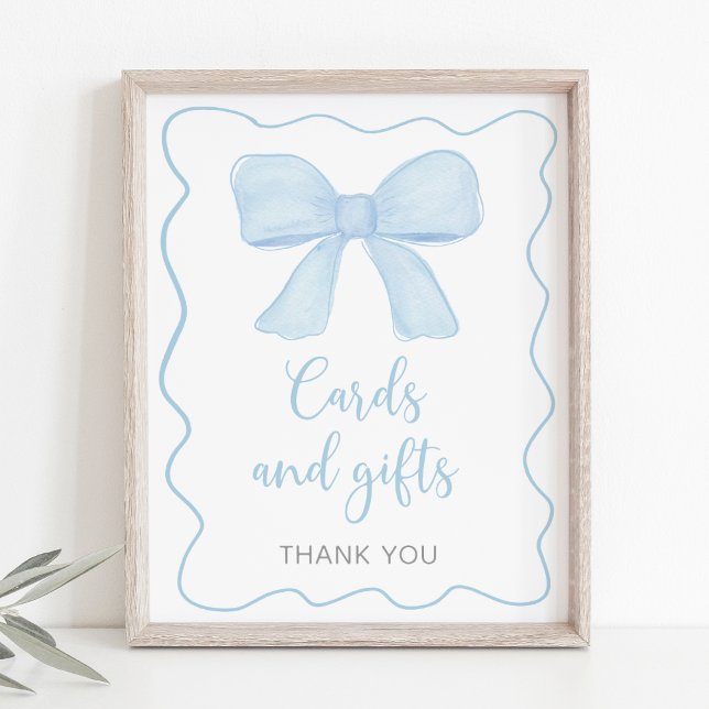 Coquette Blue Bow Cards and Gifts Baby Shower Sign (Creator Uploaded)
