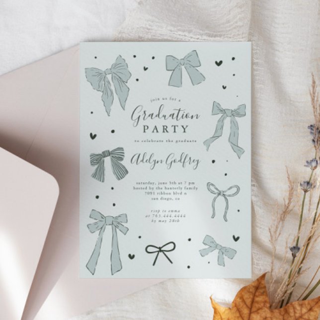 Coquette Blue Bow Graduation Party Invitation (Creator Uploaded)