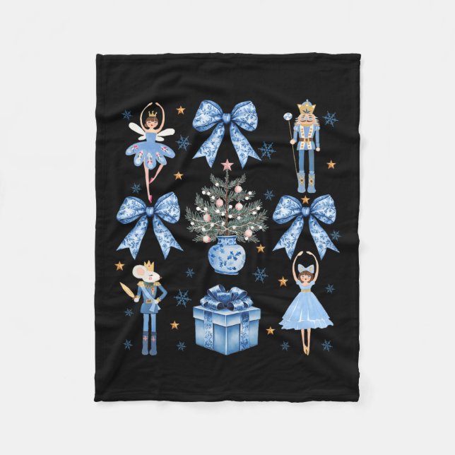 Coquette Blue Bow Nutcracker Xmas Merry Christmas  Fleece Blanket (Front)