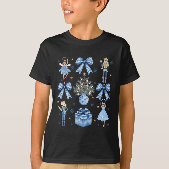 Coquette Blue Bow Nutcracker Xmas Merry Christmas  T-Shirt (Front)