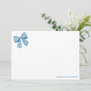 Coquette Blue Bow Personalised Name Stationery Thank You Card