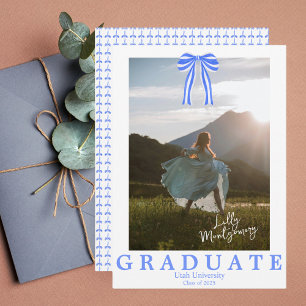 Coquette Blue Bow Photo Graduation Announcement