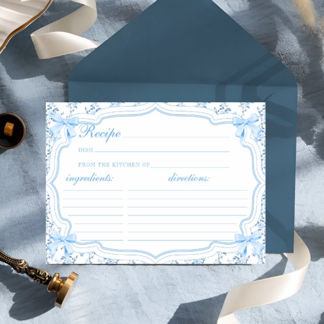 Coquette Blue Bow Recipe for the Bride Recipe Card (Creator Uploaded)