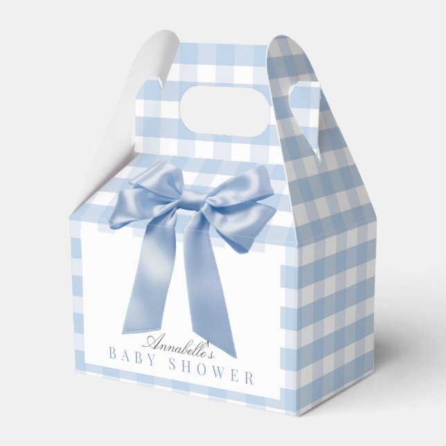 Coquette Blue Bow Ribbon Boy Baby Shower Favour Box (Front Side)