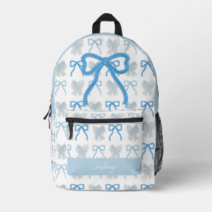 Coquette Blue Bow/Ribbon Pattern Printed Backpack