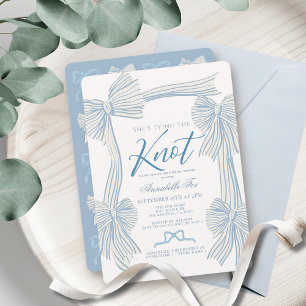 Coquette Blue Bow Tying the Knot Bridal Shower Invitation