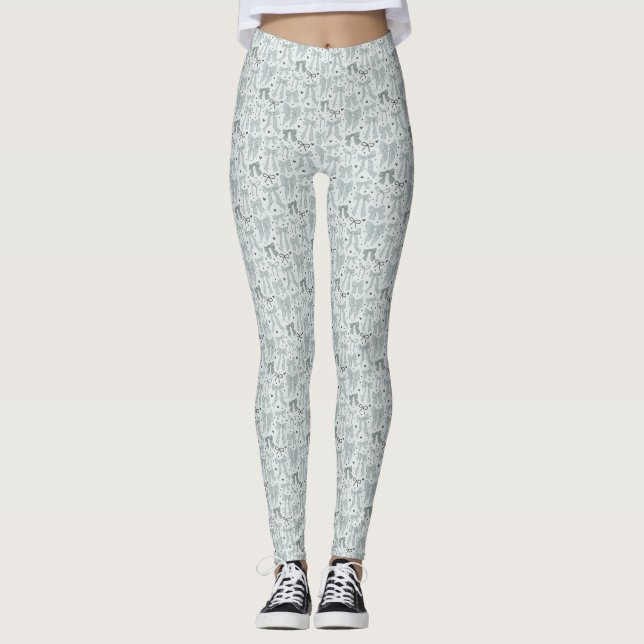 Coquette Blue Bows Hand Drawn Pattern Leggings (Front)