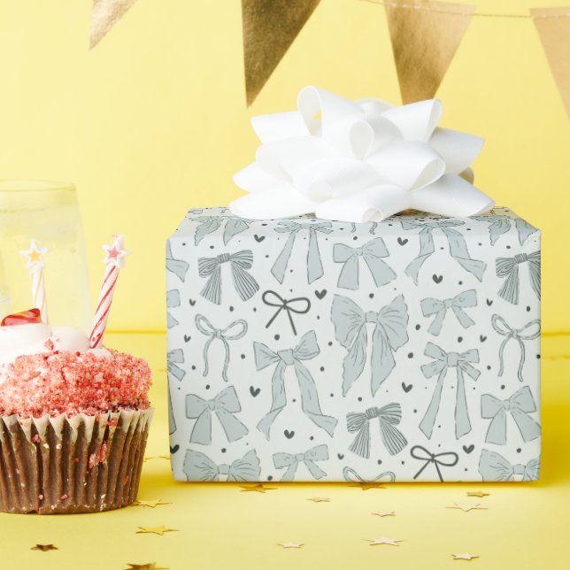 Coquette Blue Bows & Hearts Wrapping Paper (Birthday Party)