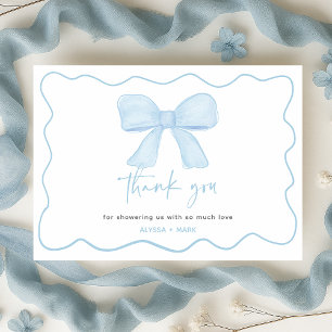 Coquette Blue Boy Bow Baby Shower Thank You Card