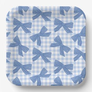 Coquette blue gingham and bows paper plate