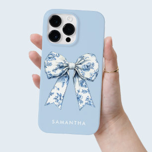 Coquette Blue Watercolor Toile Bow with White Name Case-Mate iPhone 14 Pro Max Case