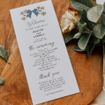 Coquette Blue Yellow Bows Wedding Ceremony Program<br><div class="desc">Coquette and rustic wedding program featuring hand drawn illustration of blue and yellow bows and flowers. All the wedding ceremony information and the wedding party's name listed on this program.</div>