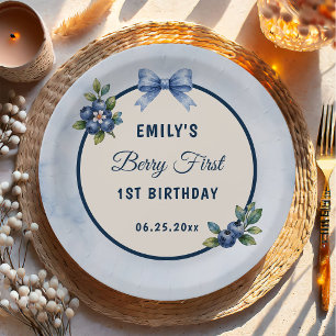 Coquette Blueberry Bow Berry First Birthday Paper Plate