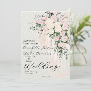 Coquette Blush Bow Rose Wisteria Cascade Bouquet Invitation