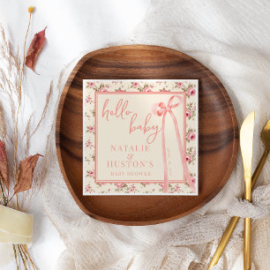 Coquette Blush Pink Bow Floral Baby Shower Custom Napkin