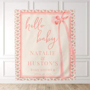 Coquette Blush Pink Bow Floral Baby Shower Welcome Tapestry