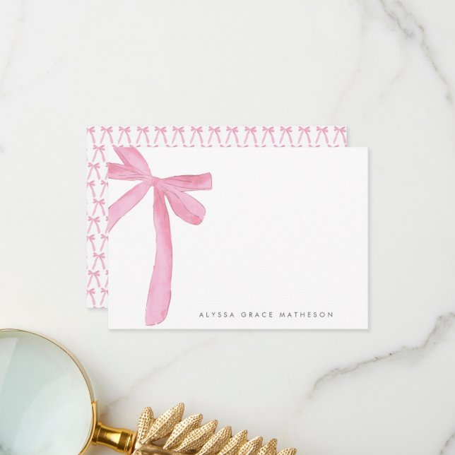 Coquette Blush Pink Bow Personalised Name Thank You Card (Front/Back In Situ)