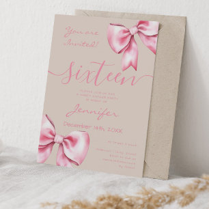 Coquette Blush Pink Bow Sweet 16 Party Champagne Invitation